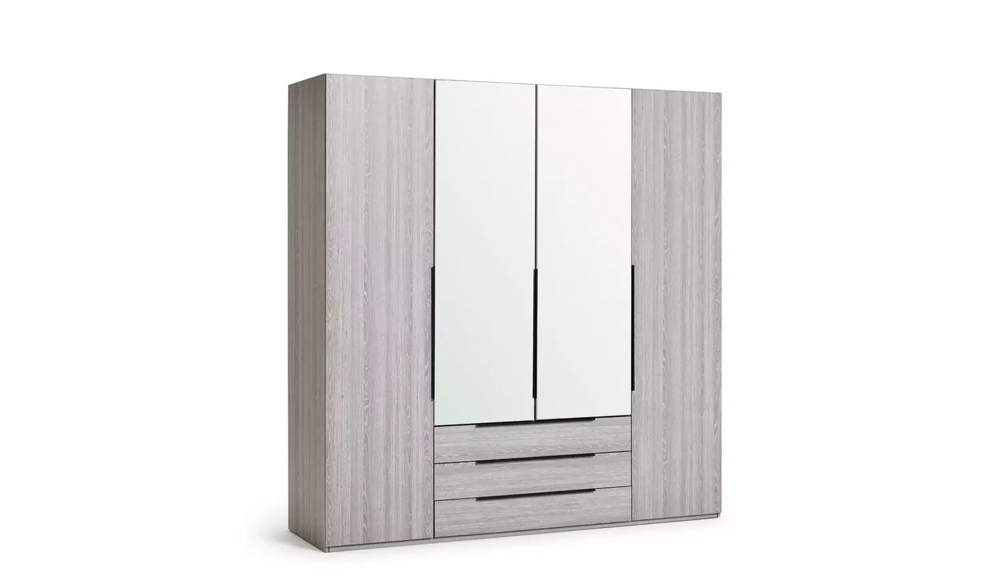 Hallingford 4 Door 3 Drawer Wardrobe - Grey Oak